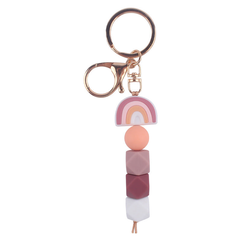 Wholesale Cartoon Rainbow Silicone Handmade Beaded Keychain